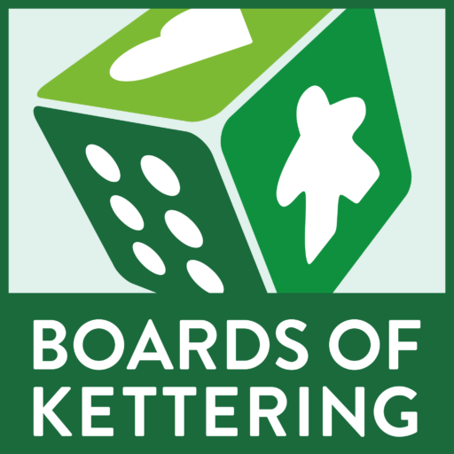 Boards of Kettering dice logo with a heart, a meeple and six dots