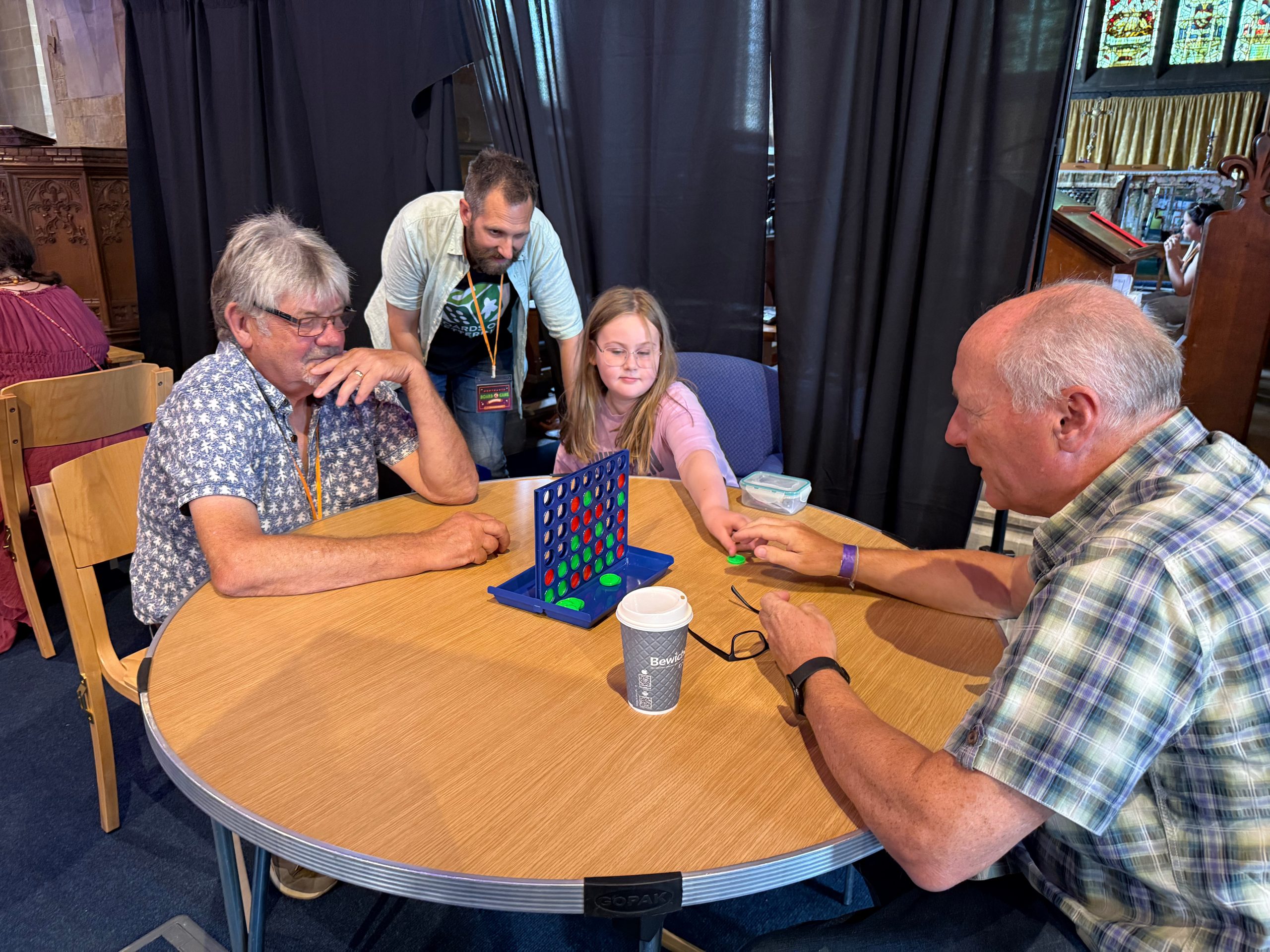 Clive Thorley and Clive Shackleton concentrating in the Connect 4 Clive off
